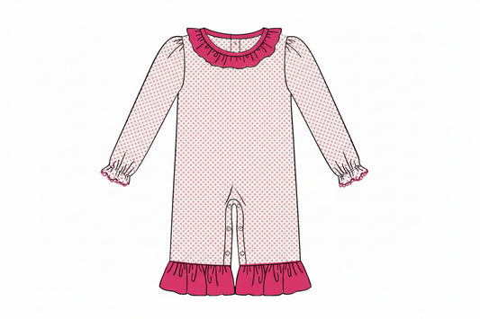 RTS: Bitty Dot Basics- Girls Hot Pink Romper