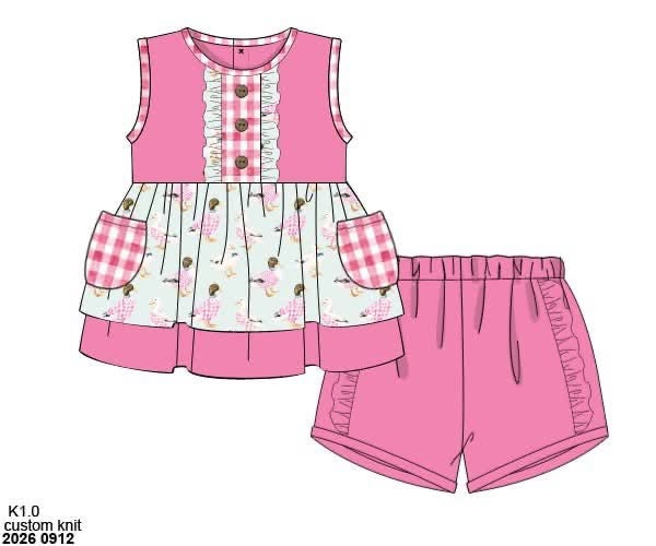Pre Order 150: Gingham Mallards- Girls Knit Shortie Set