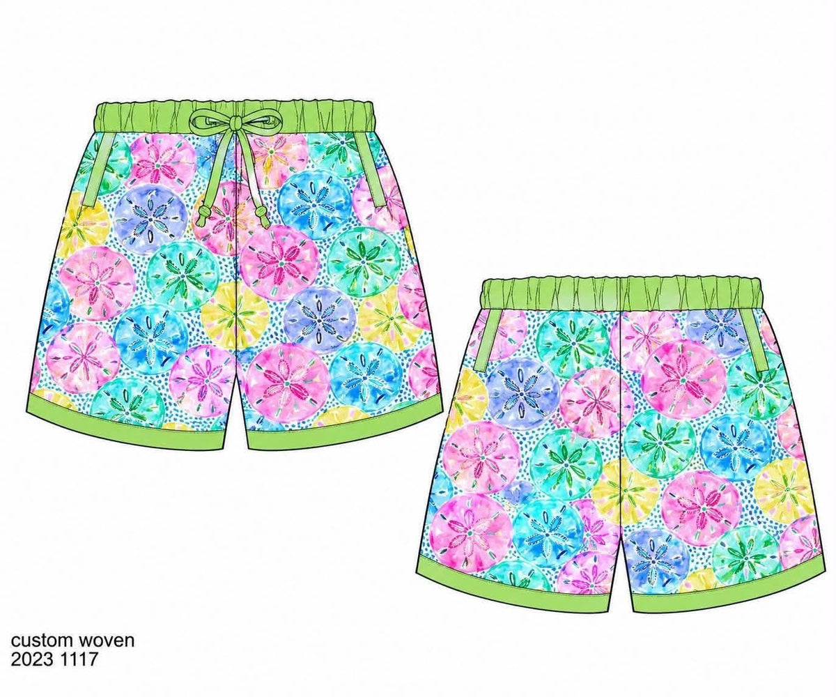 Pre Order 151: Swim Safe Sand Dollars- Dad/Mini Woven Traditional Swim Shorts