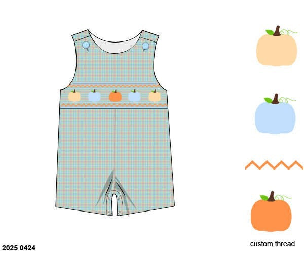 Pre Order 141: Remy's Pumpkins- Boys Woven Angled Shortall