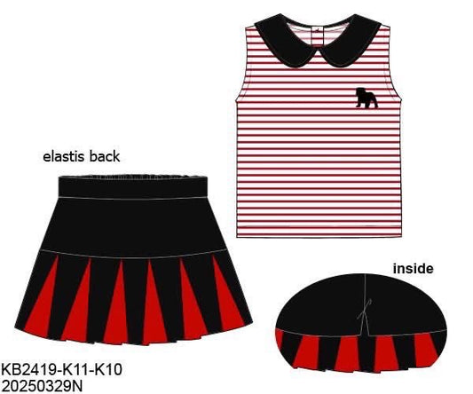 RTS: Parker Polos- Black & Red Stripe Girls Knit Tennis Skort Set