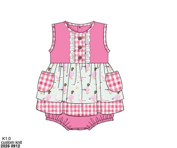 Pre Order 150: Gingham Mallards- Girls Knit Bubble
