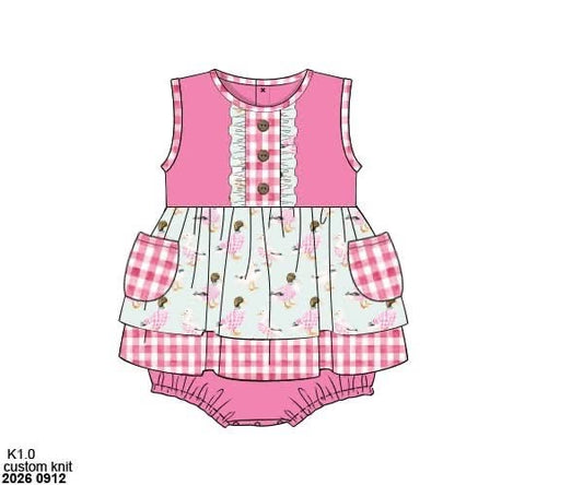Pre Order 150: Gingham Mallards- Girls Knit Bubble