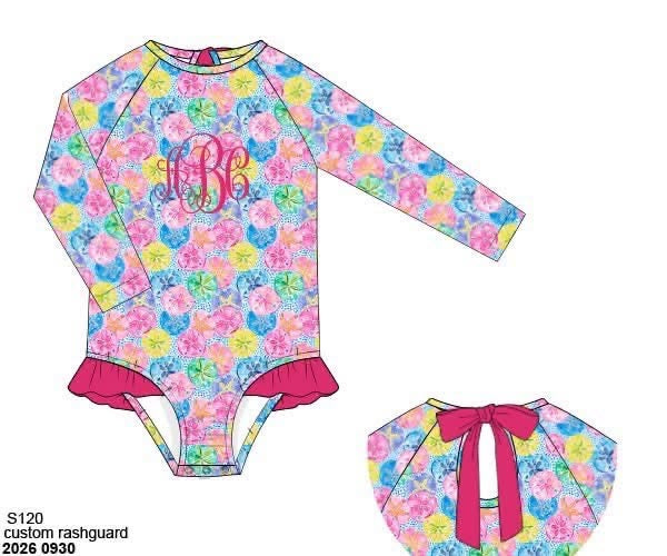 Pre Order 151: Swim Safe Sand Dollars- Girls 1pc Rashguard Swim