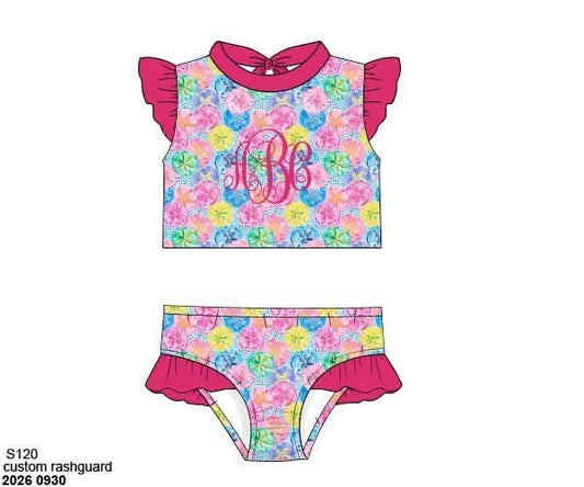 Pre Order 151: Swim Safe Sand Dollars- Girls 2pc Flutter Rashguard Swim