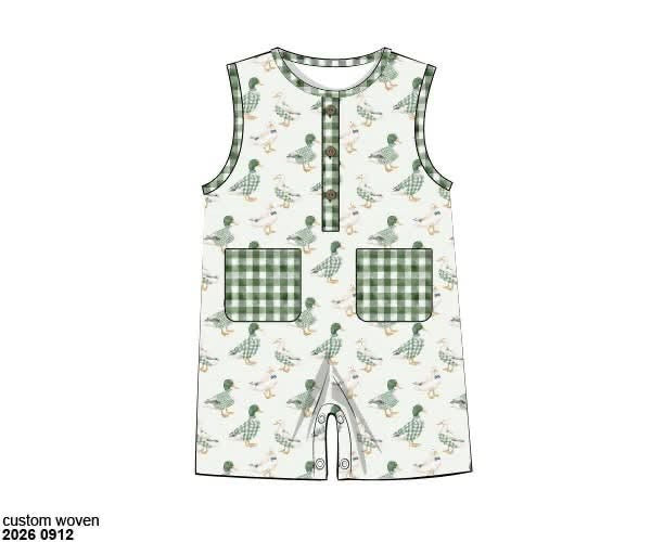 Pre Order 150: Gingham Mallards- Boys Knit Romper