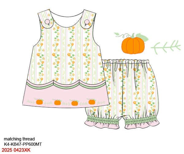 Pre Order 141: Pumpkin Vines- Girls Knit Bubble Short Set
