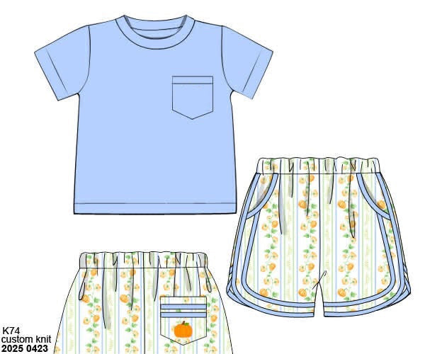 RTS: Pumpkin Vines- Boys Knit Angled Short Set