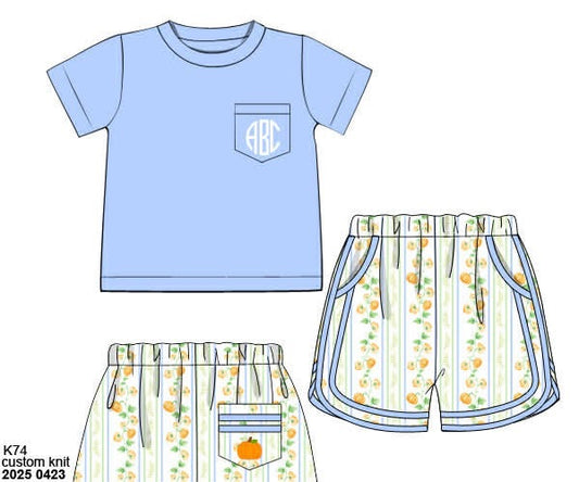 Pre Order 141: Pumpkin Vines- Boys Knit Angled Short Set