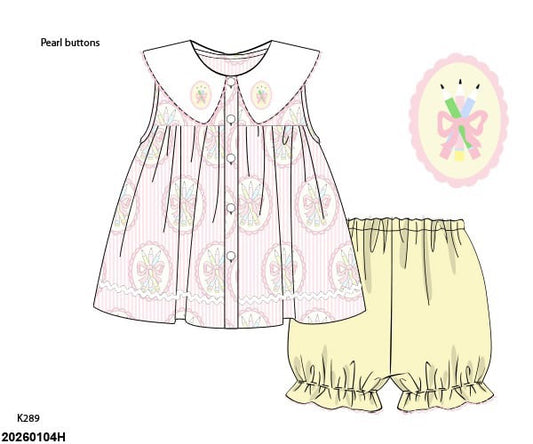 Pre Order 139: Preppy Pencils- Girls Knit Bubble Short Set