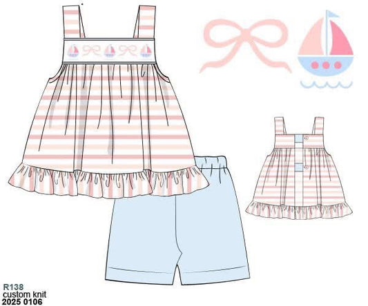 RTS: Sail Away- Girls Knit Biker Short Set