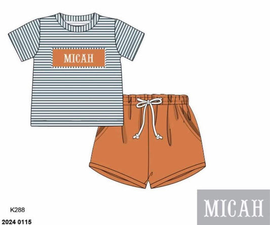 Pre Order 126: Fall Name Smocks- Boys Linen Shortie Set