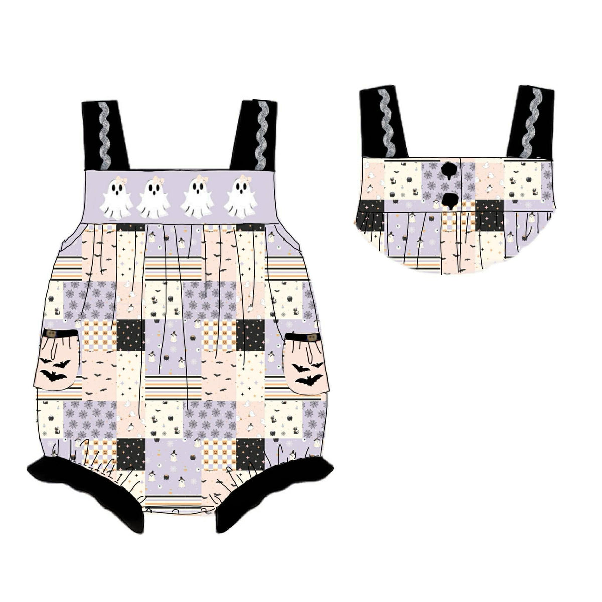 RTS: Spooky Patchwork- Girls Knit Bubble