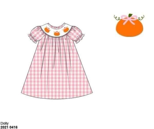RTS: Gingham Pumpkins- Girls/Doll Woven Dress