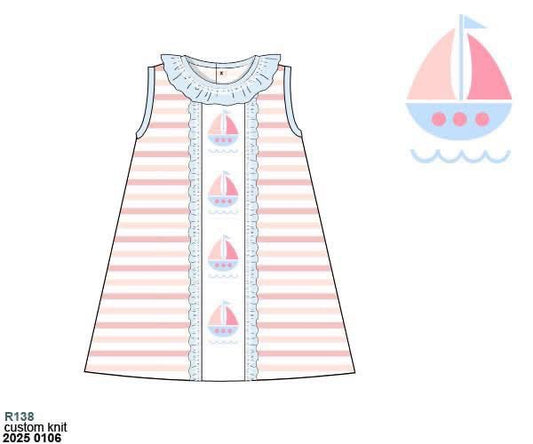 RTS: Sail Away- Girls Embroidered Knit Dress