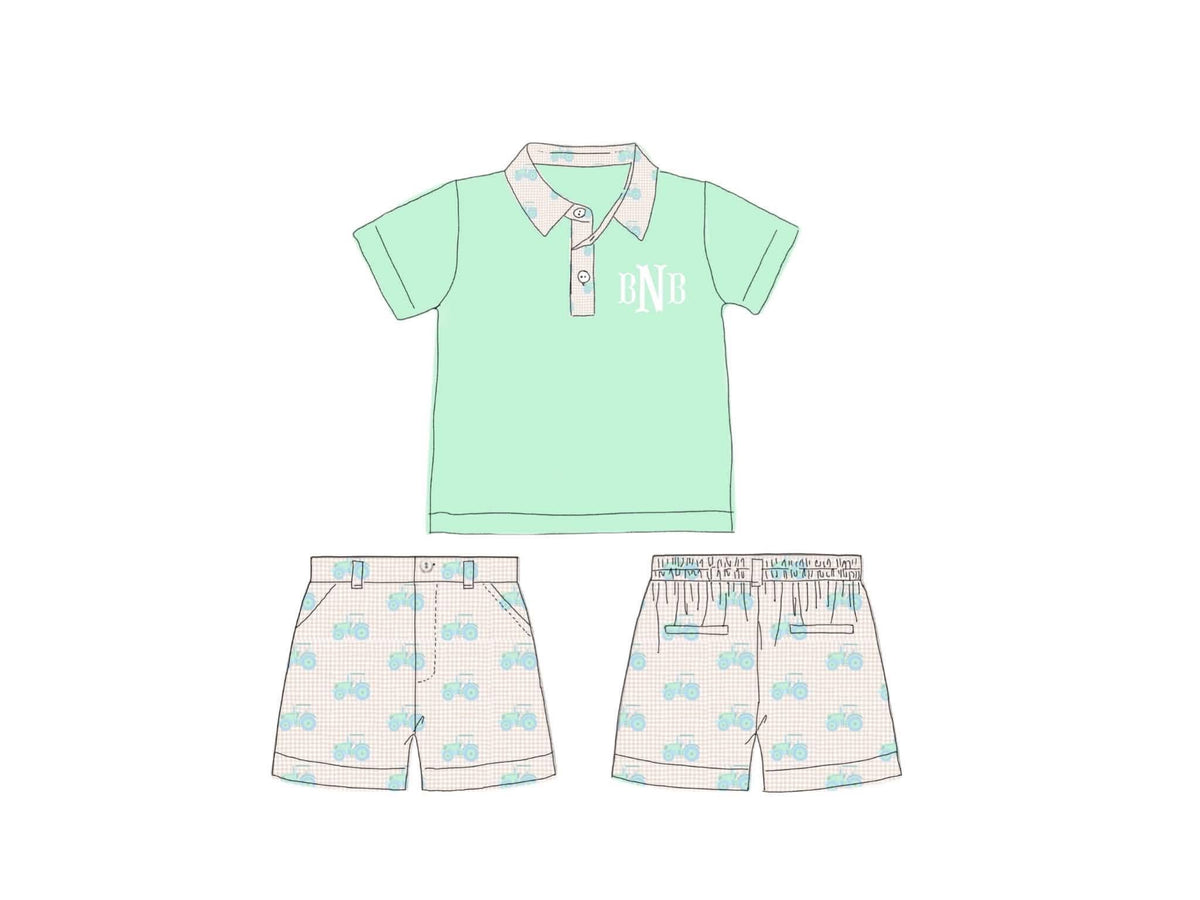 Pre Order 150: Tractors & Floral- Boys Woven Structured Short Set