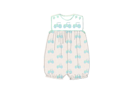 Pre Order 150: Tractors & Floral- Boys Knit Romper