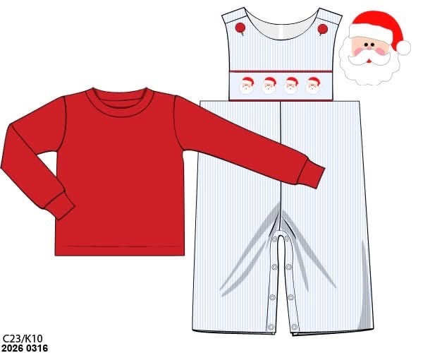 RTS: Smocked Santa- Boys 2pc Woven Longall