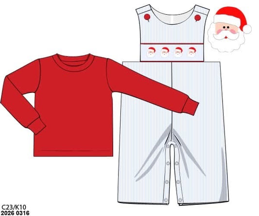 RTS: Smocked Santa- Boys 2pc Woven Longall