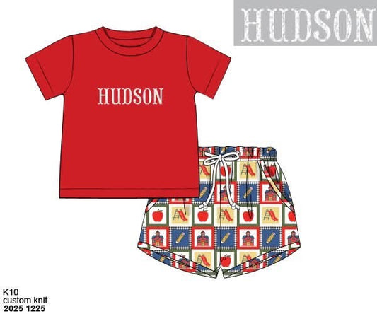 Pre Order 139: Schoolhouse Patchwork- Boys Knit Shortie Set