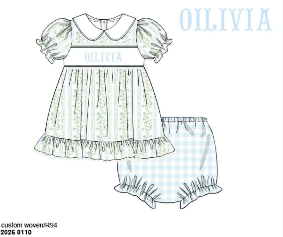 Pre Order 139: Lacey Garden- Girls Knit Name Smock Bloomer Set