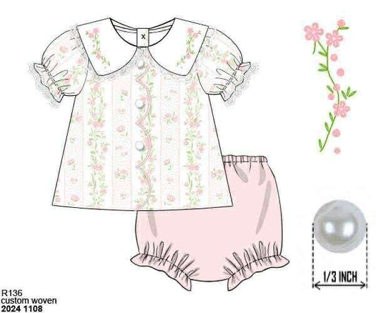 Pre Order 133: Russell Roses & Stripes- Girls Woven Bloomer Set
