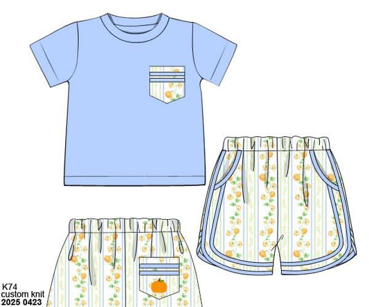RTS: Pumpkin Patch- Boys Knit Angled Short Set