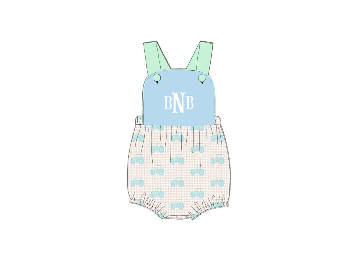 Pre Order 150: Tractors & Floral- Boys Knit Sunsuit