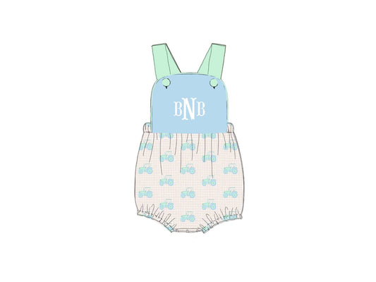 Pre Order 150: Tractors & Floral- Boys Knit Sunsuit