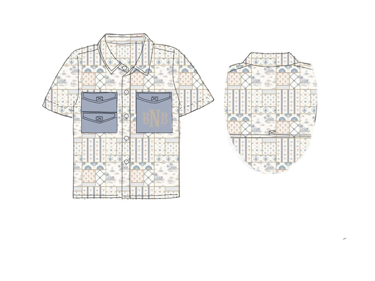 Pre Order 151: Coastal Charm- Dad/Mini Woven Button Up Shirt