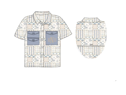 Pre Order 151: Coastal Charm- Dad/Mini Woven Button Up Shirt