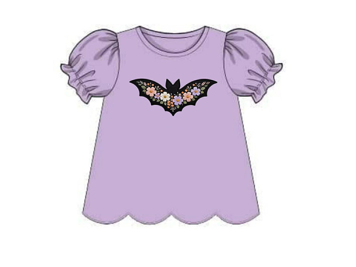 RTS: Halloween Shirt Only- Floral Bat Girls Shirt