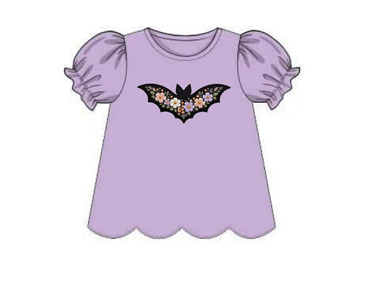 RTS: Halloween Shirt Only- Floral Bat Girls Shirt