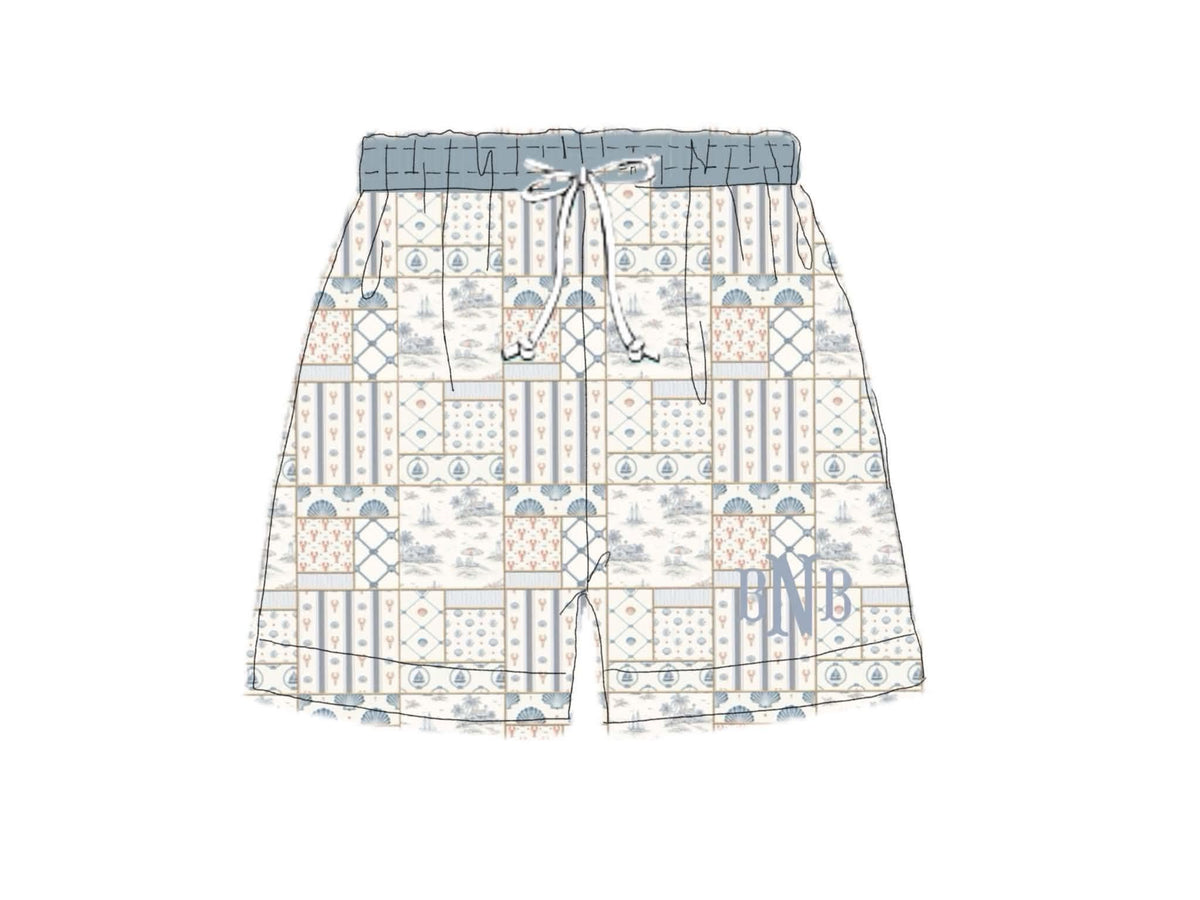 Pre Order 151: Coastal Charm- Dad/Mini Woven Traditional Swim Shorts
