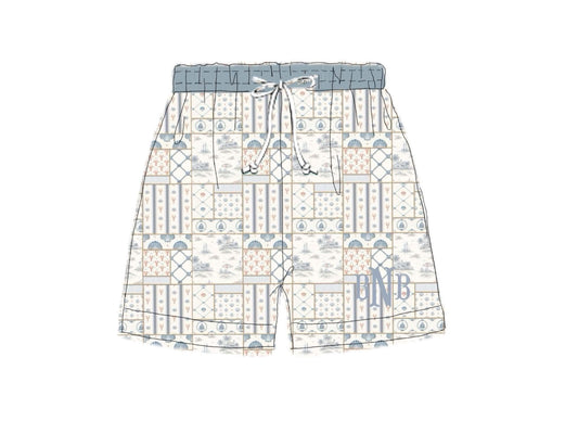 Pre Order 151: Coastal Charm- Dad/Mini Woven Traditional Swim Shorts