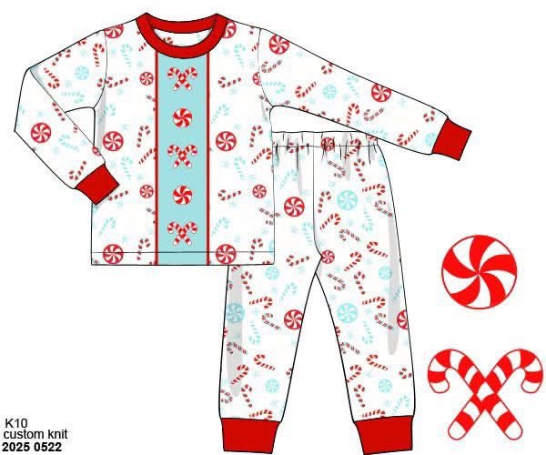 RTS: Candy Cane Lane- Boys Embroidered 2pc Knit Lounge Set