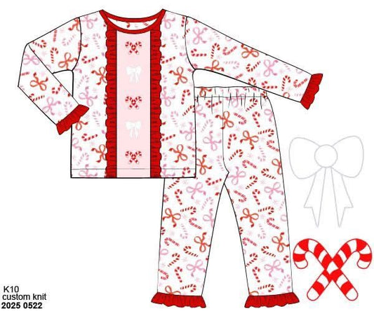 RTS: Candy Cane Lane- Girls Embroidered 2pc Knit Lounge Set