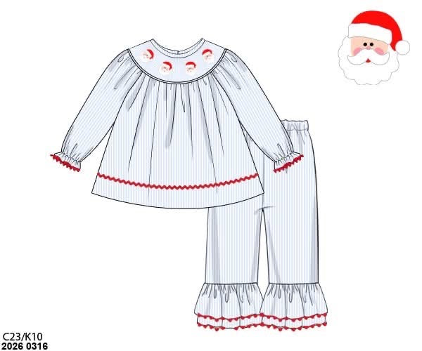 RTS: Smocked Santa- Girls Woven Pant Set