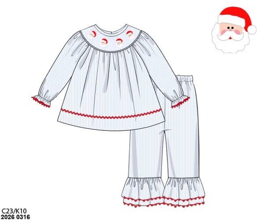 RTS: Smocked Santa- Girls Woven Pant Set