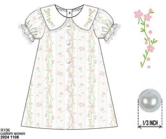 Pre Order 133: Russell Roses & Stripes- Girls Woven Dress