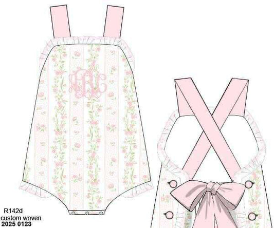 Pre Order 133: Russell Roses & Stripes- Girls Woven Sunsuit