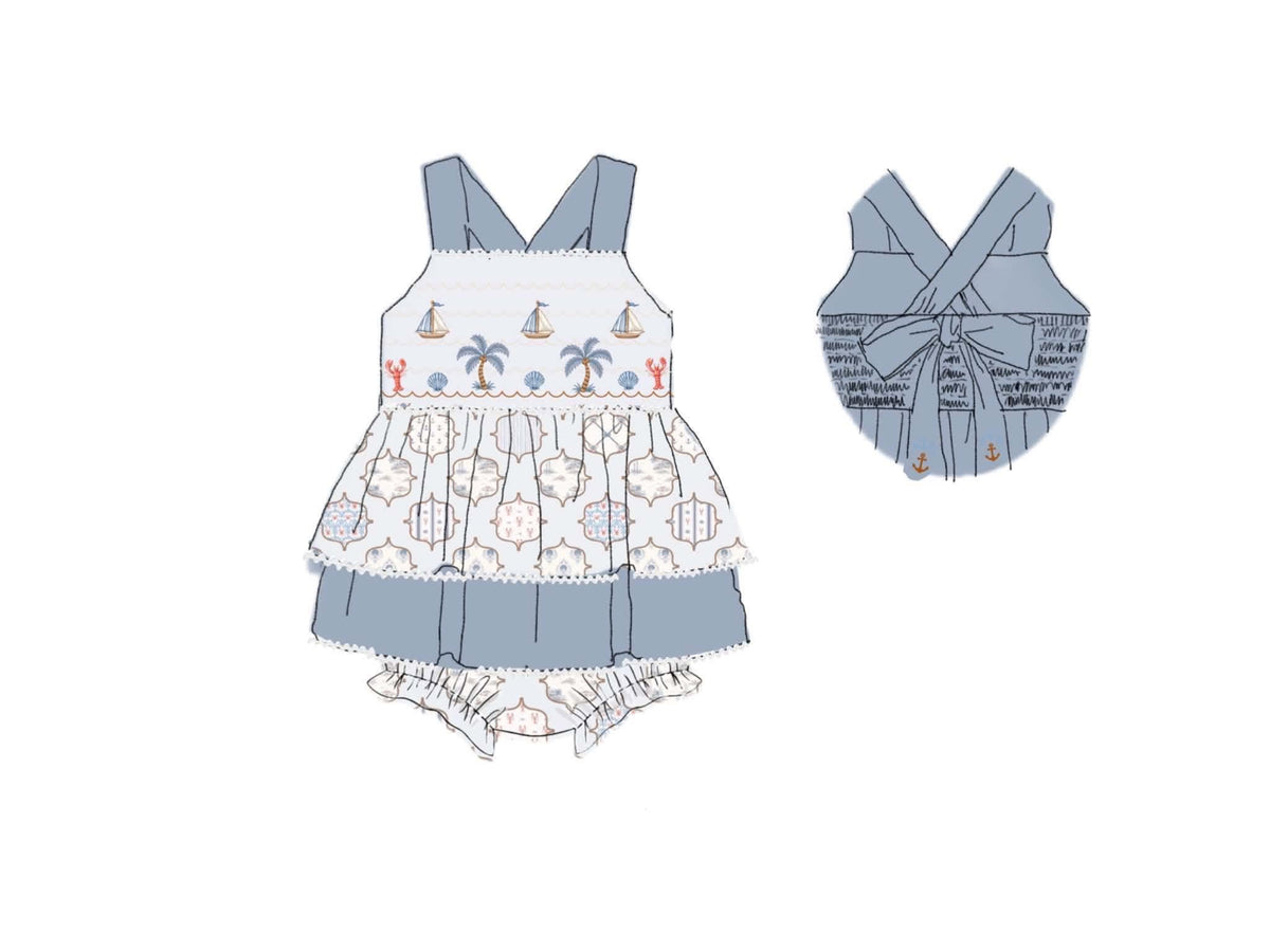 Pre Order 151: Coastal Charm- Girls Smocked Knit Bubble