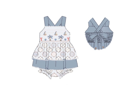 Pre Order 151: Coastal Charm- Girls Smocked Knit Bubble