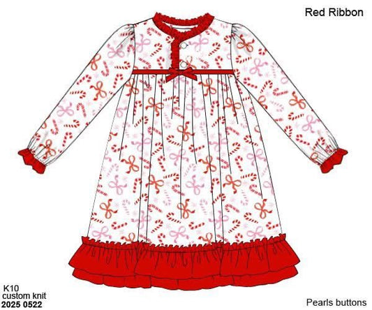 RTS: Candy Cane Lane- Girls Knit Gown