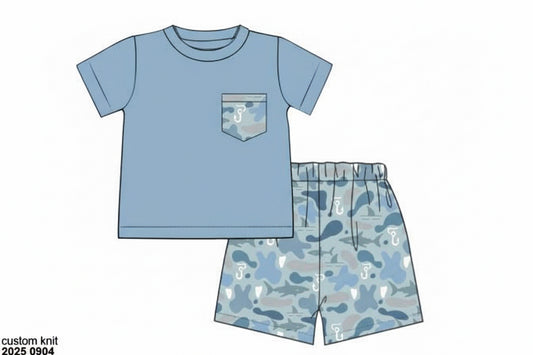 RTS: Can't Sea Me- Boys Knit Angled Short Set