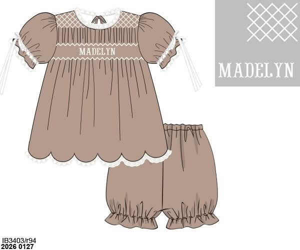 Pre Order 141: Harvest Hues- Girls Woven Name Smock Bubble Short Set