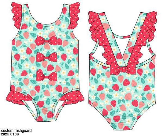 RTS: Strawberry Fields- Girls 1pc Rash Guard Swim