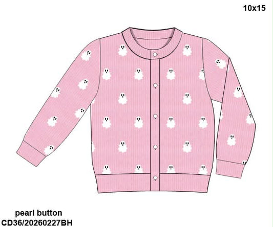 RTS: Halloween Layers- Girls Pink Ghost Cardigan