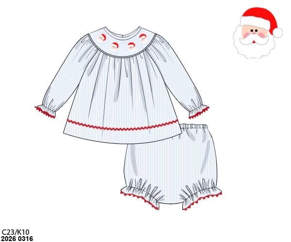 RTS: Smocked Santa- Girls Woven Bloomer Set