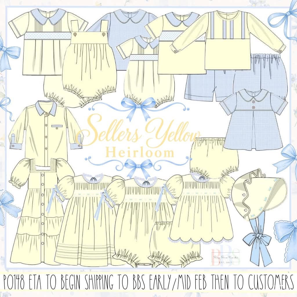Pre Order 148: Yellow Sellers Heirloom- Boys Geometric Smocked Woven Bubble